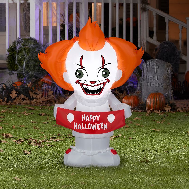 Gemmy Airblown Stylized Pennywise Warner Brothers, 4 ft Tall, Multicolored
