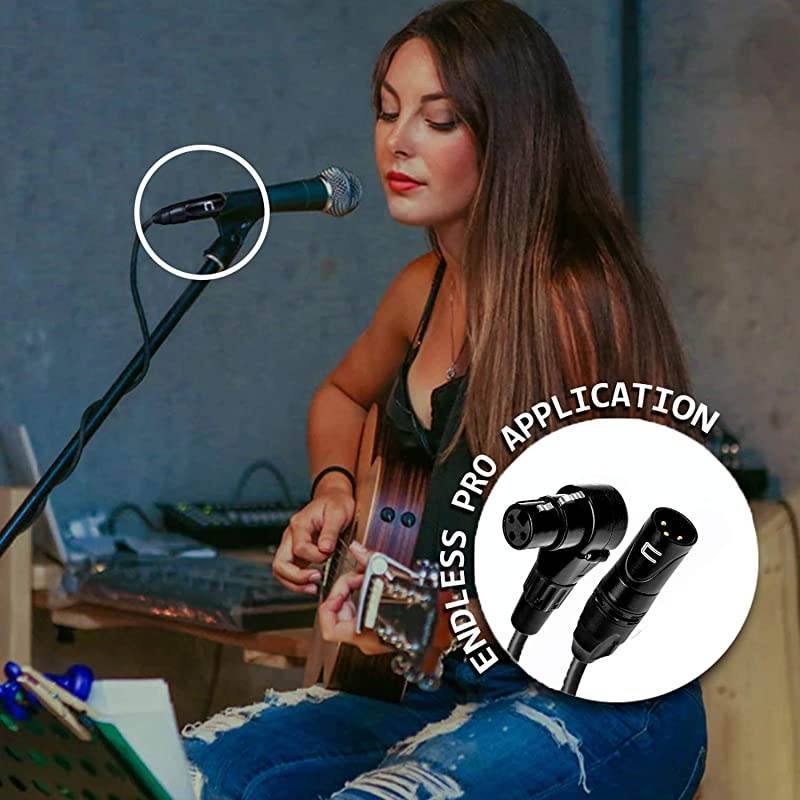 XLR Cable Male to Right Angle Female - 100 Feet Pink - Pro 3-Pin Microphone Connector for Powered Speakers, Audio Interface or Mixer for Live Performance & Recording