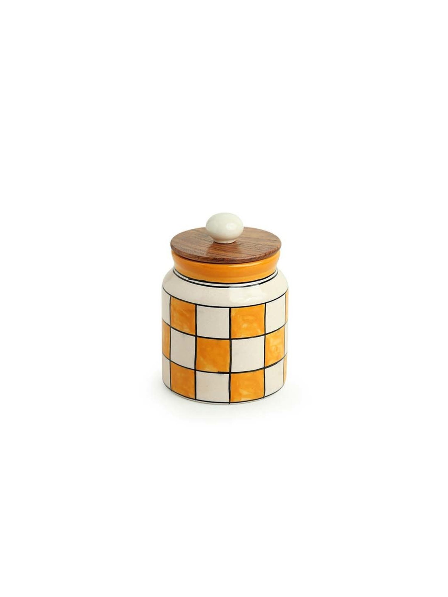 ExclusiveLane 'Shatranj Check' Hand-painted Storage Jar & Container (Non-airtight, 500 ML, 5.2 Inch)