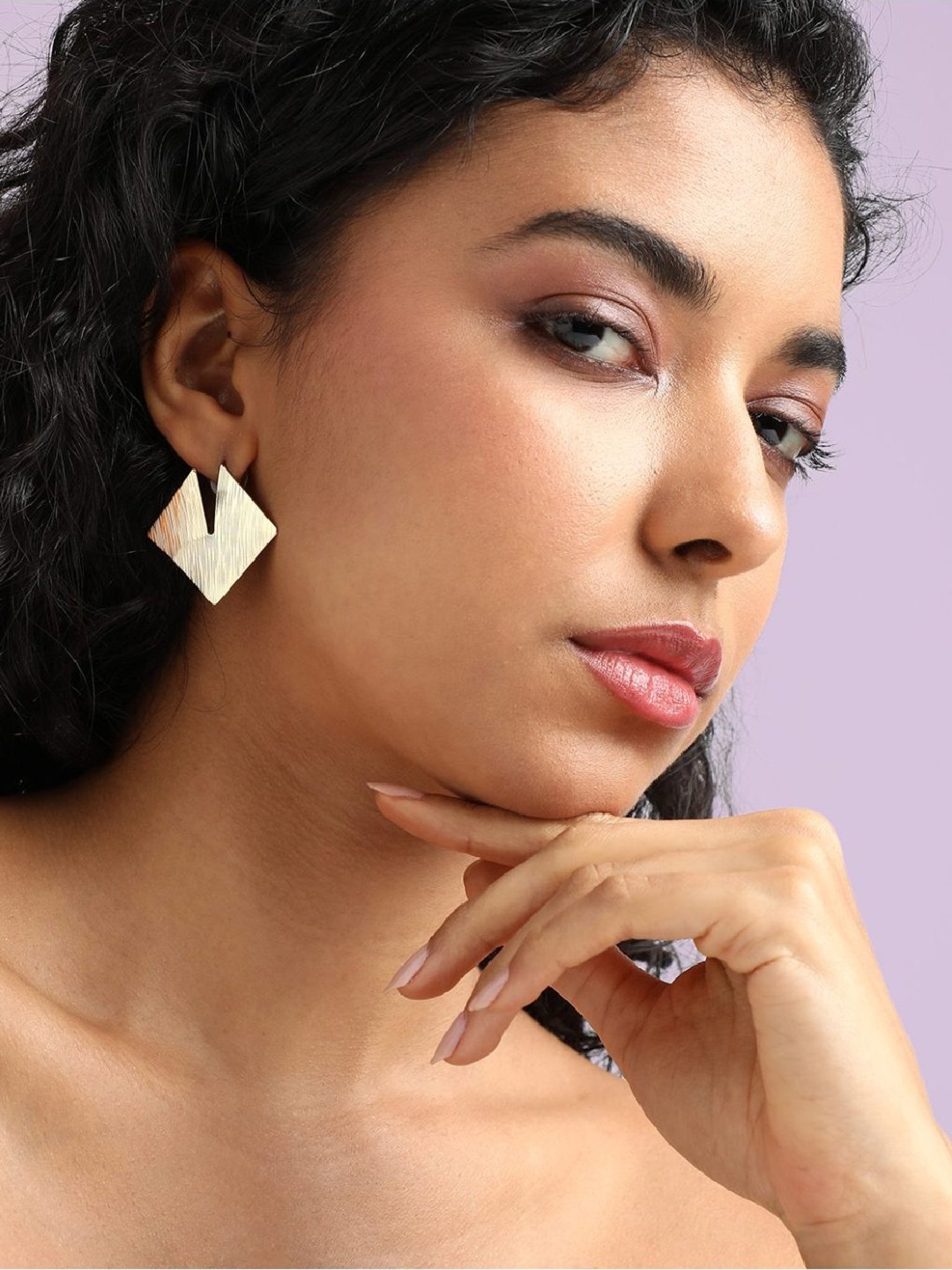 Sohi Women's Dented Textured Rhombus Drop Earrings  Gold