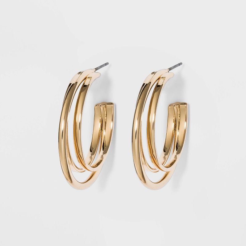 Metal Double Hoop Earrings - A New Day™ Gold