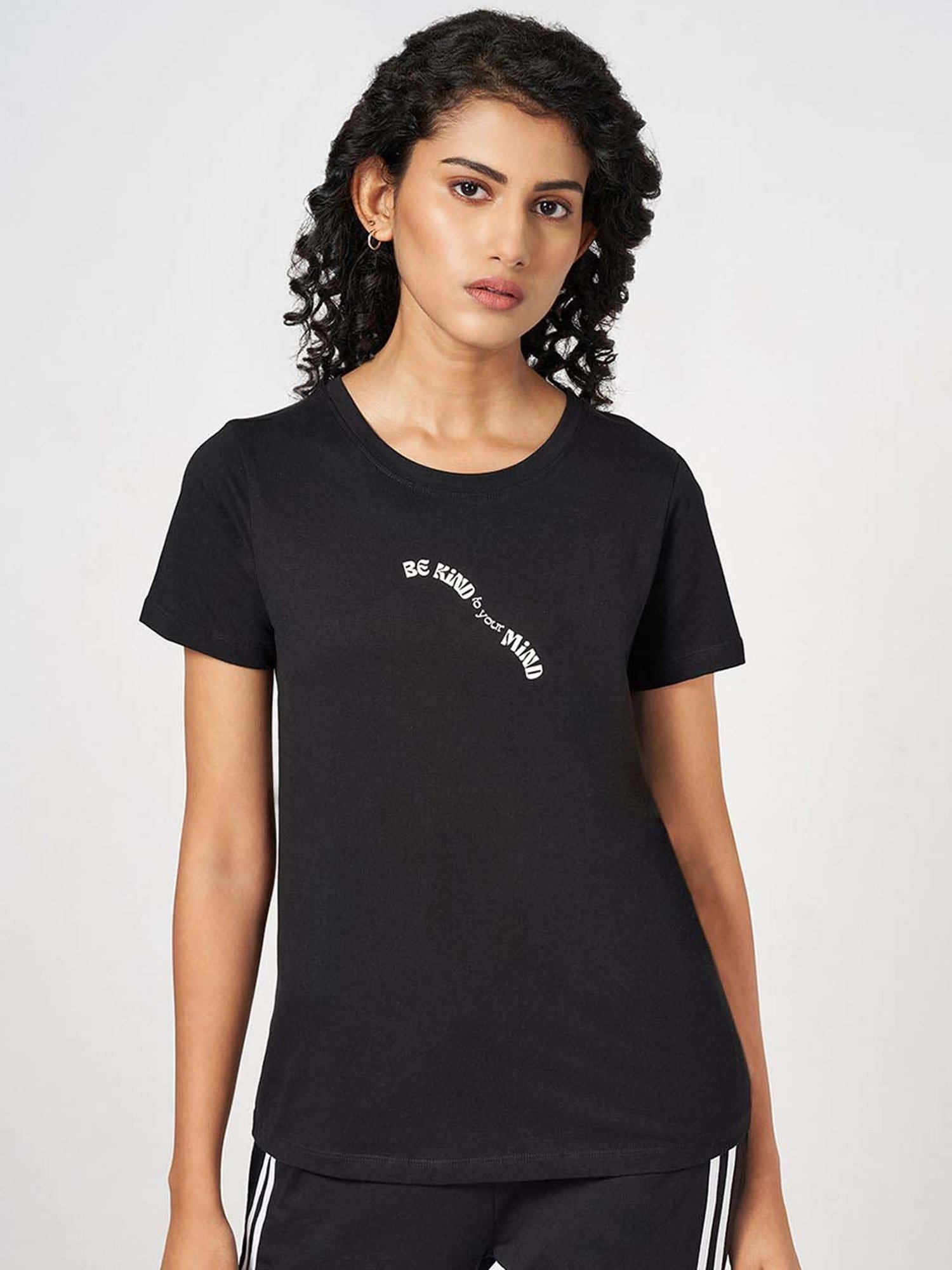 Ajile by Pantaloons Black Cotton Printed T-Shirt