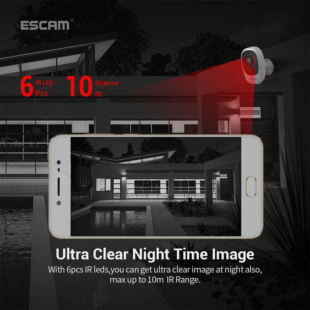 ESCAM G08 1080P Wireless Battery Rechargeable PIR IP Camera Solar Panel Audio Card Cloud Storage Security Video Recorder - Camera+Solar Panel