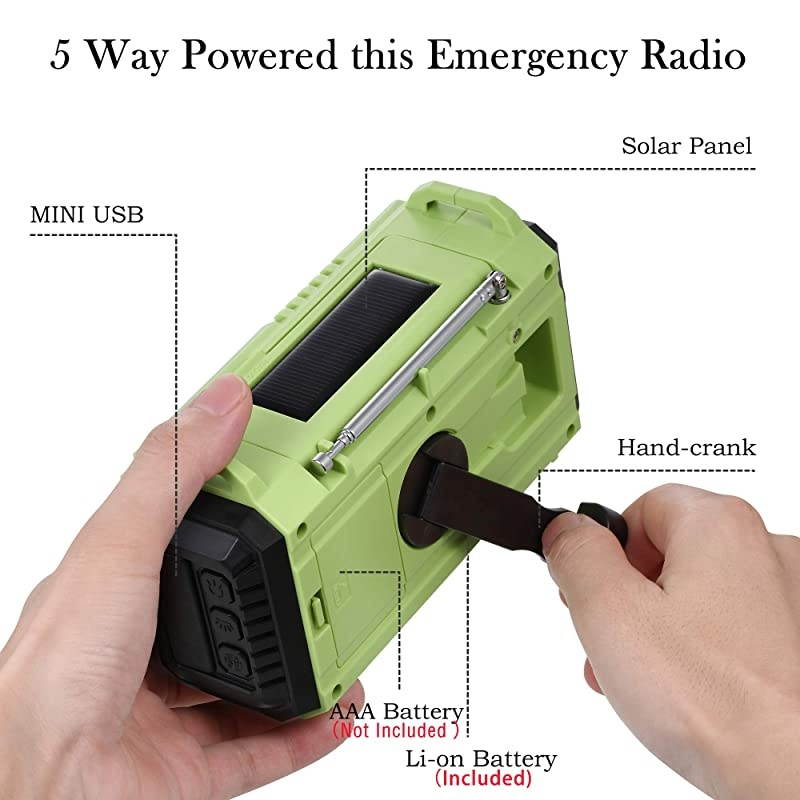 Radio NOAA Alert Emergency RadioSolarHand CrankAM FM Shortwave Portable Radio with Battery BackupSOS FlashlightReading Lamp2000mAh Rechargeable BatteryUSB Charger for Outdoor Survival
