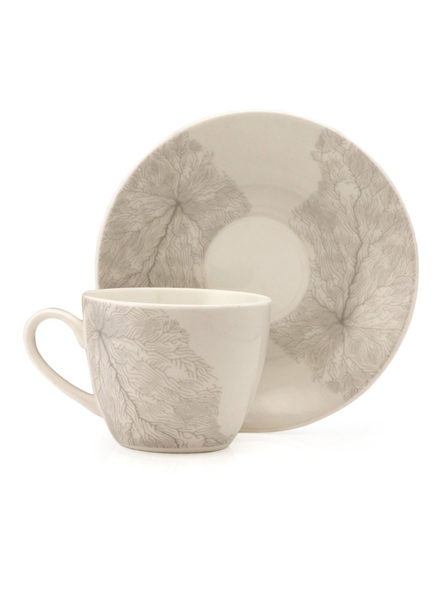 JCPL Fine Printed White Ceramic Cup & Saucer 180 ml - Set of 12