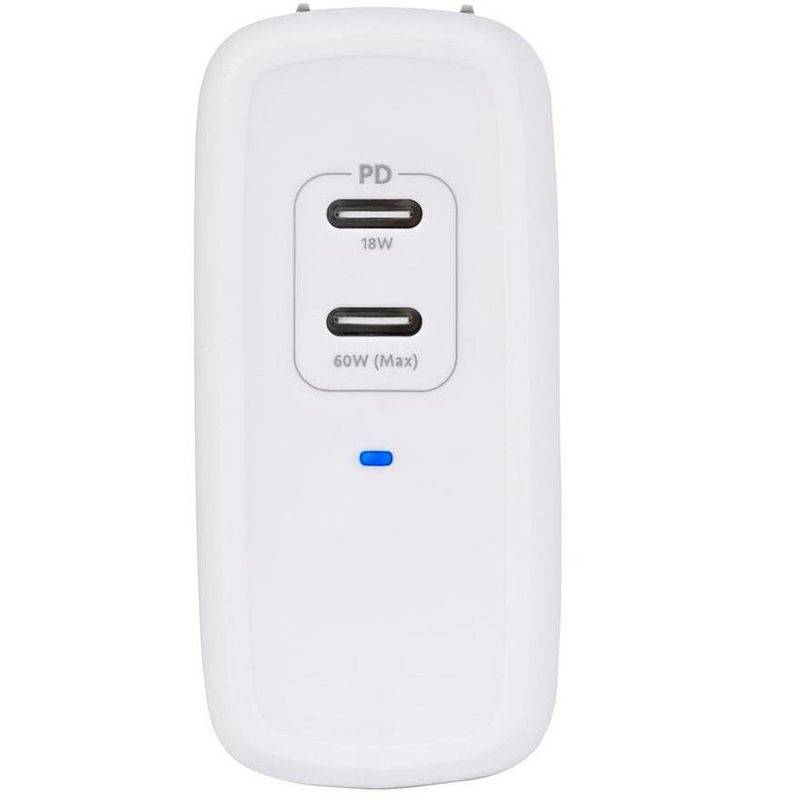 Monoprice USB-C Charger, 68W 2-port PD GaN Technology Wall Charger White, for MacBook Pro/Air, iPad Pro, iPhone 12/11/Pro/Max/XR/XS/X, Pixel, Galaxy
