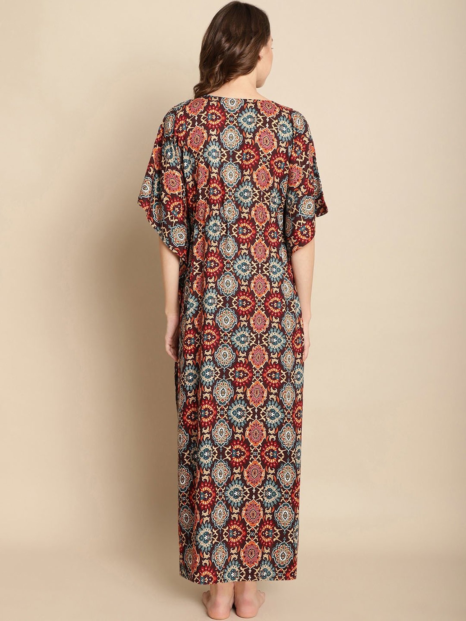 Secret Wish Maroon Printed Maternity Kaftan Nighty