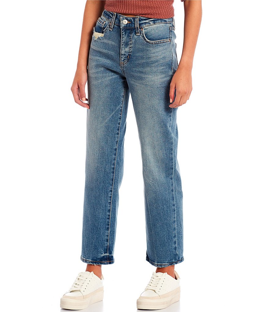 Celebrity Pink Shadow Knee Mid Rise Straight Jeans