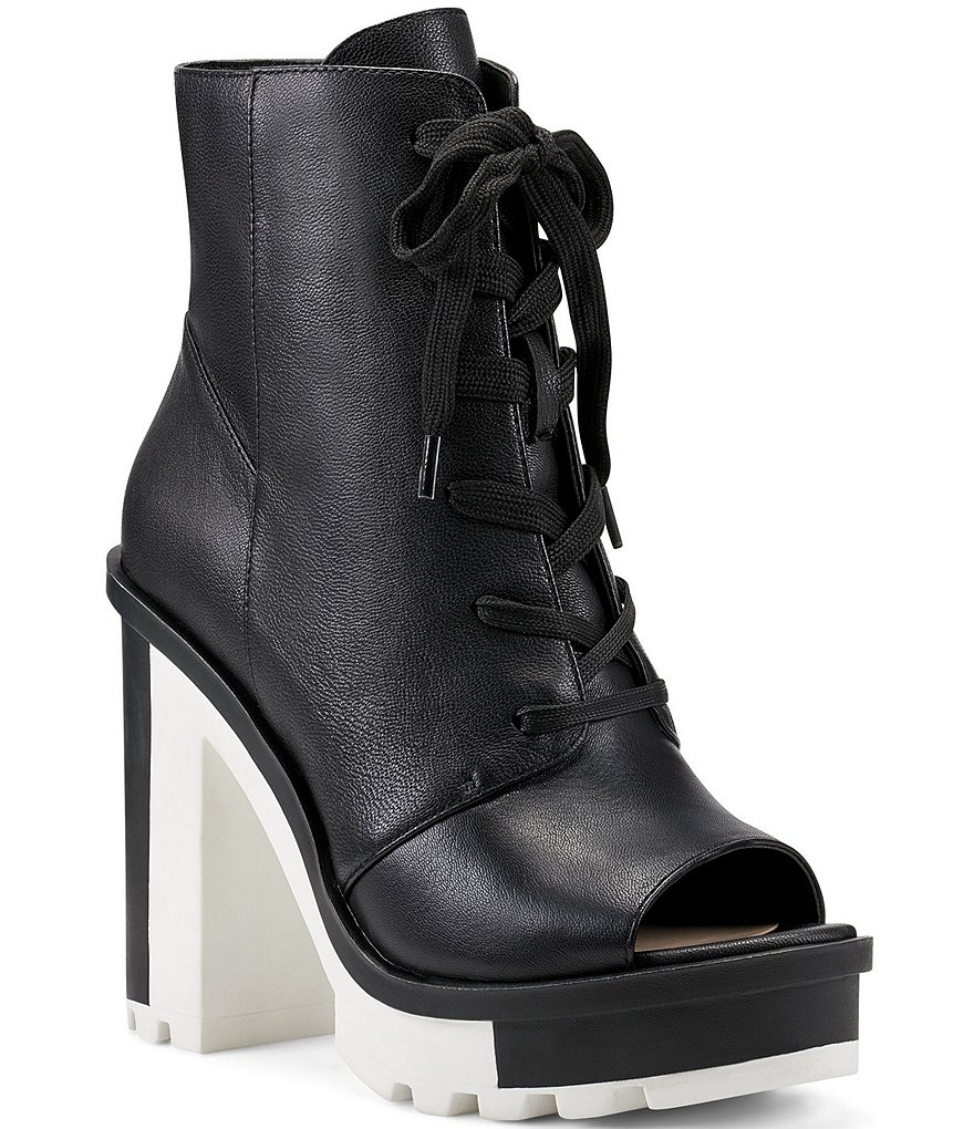 Jessica Simpson Lizzah Leather Peep Toe Platform Block Heel Lug Sole Booties