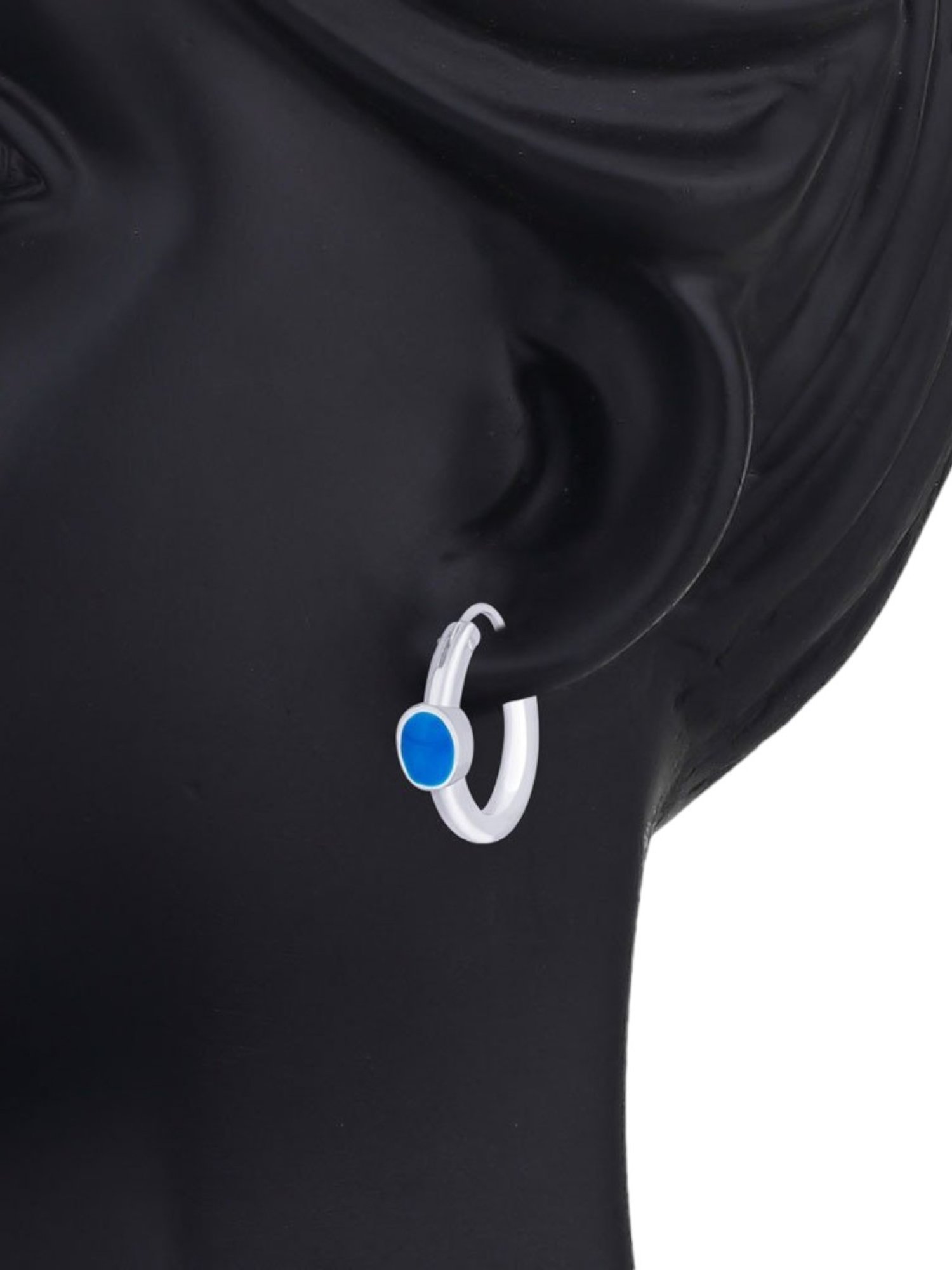 Taraash 92.5 Sterling Silver Drop Shape Turquoise Blue Enamel Hoop Earring