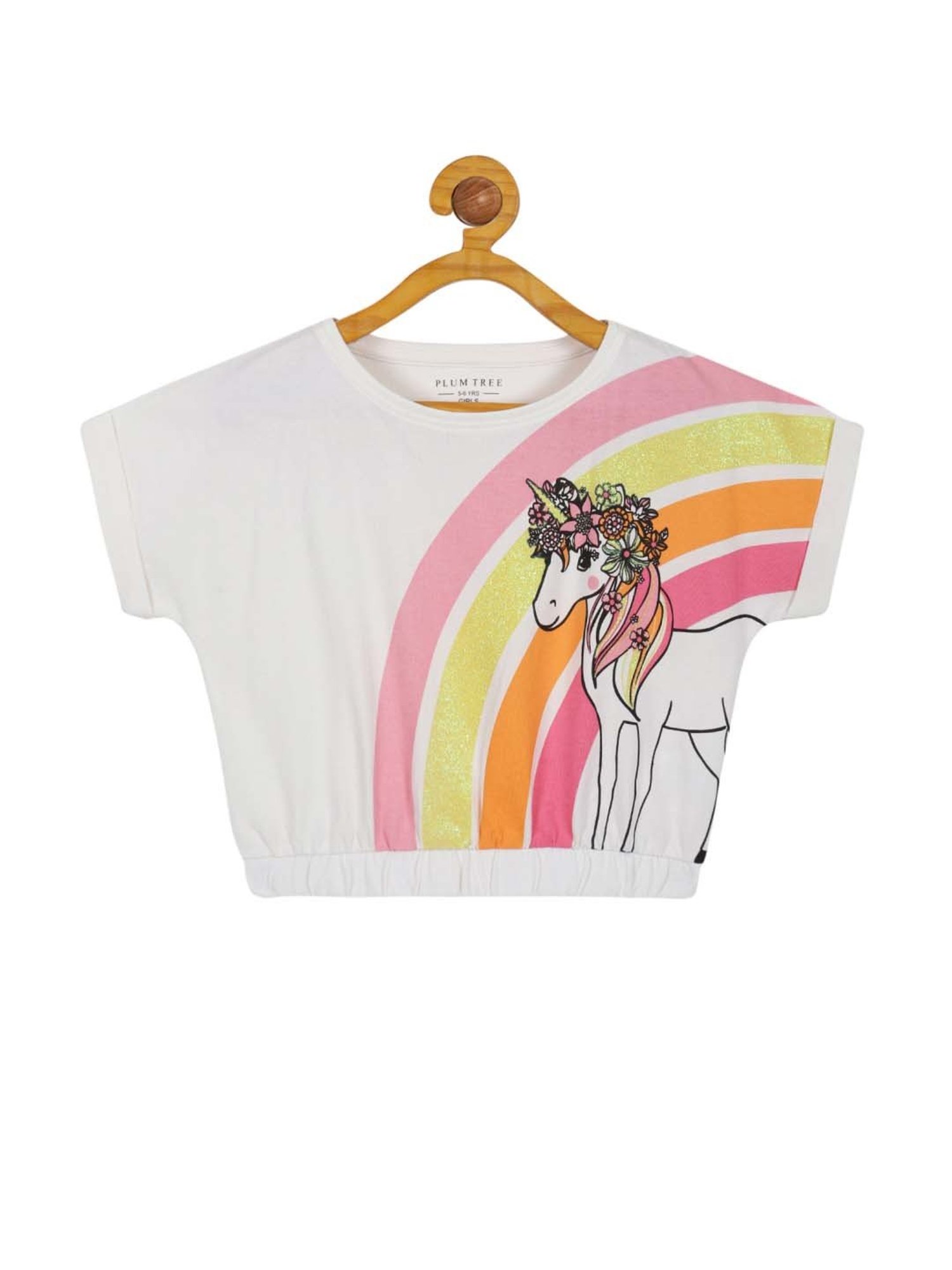 Plum Tree Kids White & Navy Cotton Printed Crop Top (Pack of 2)