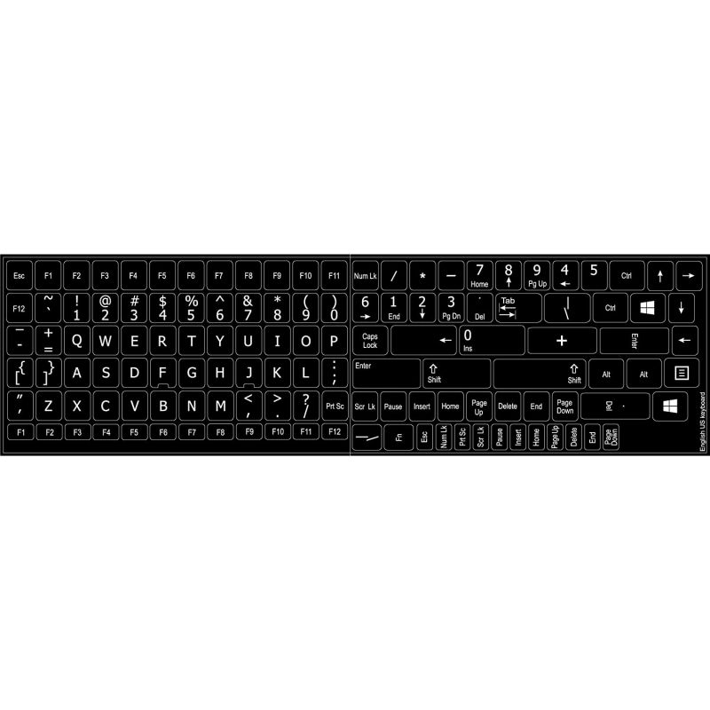 Replacement English US Keyboard Stickers ON Black Background
