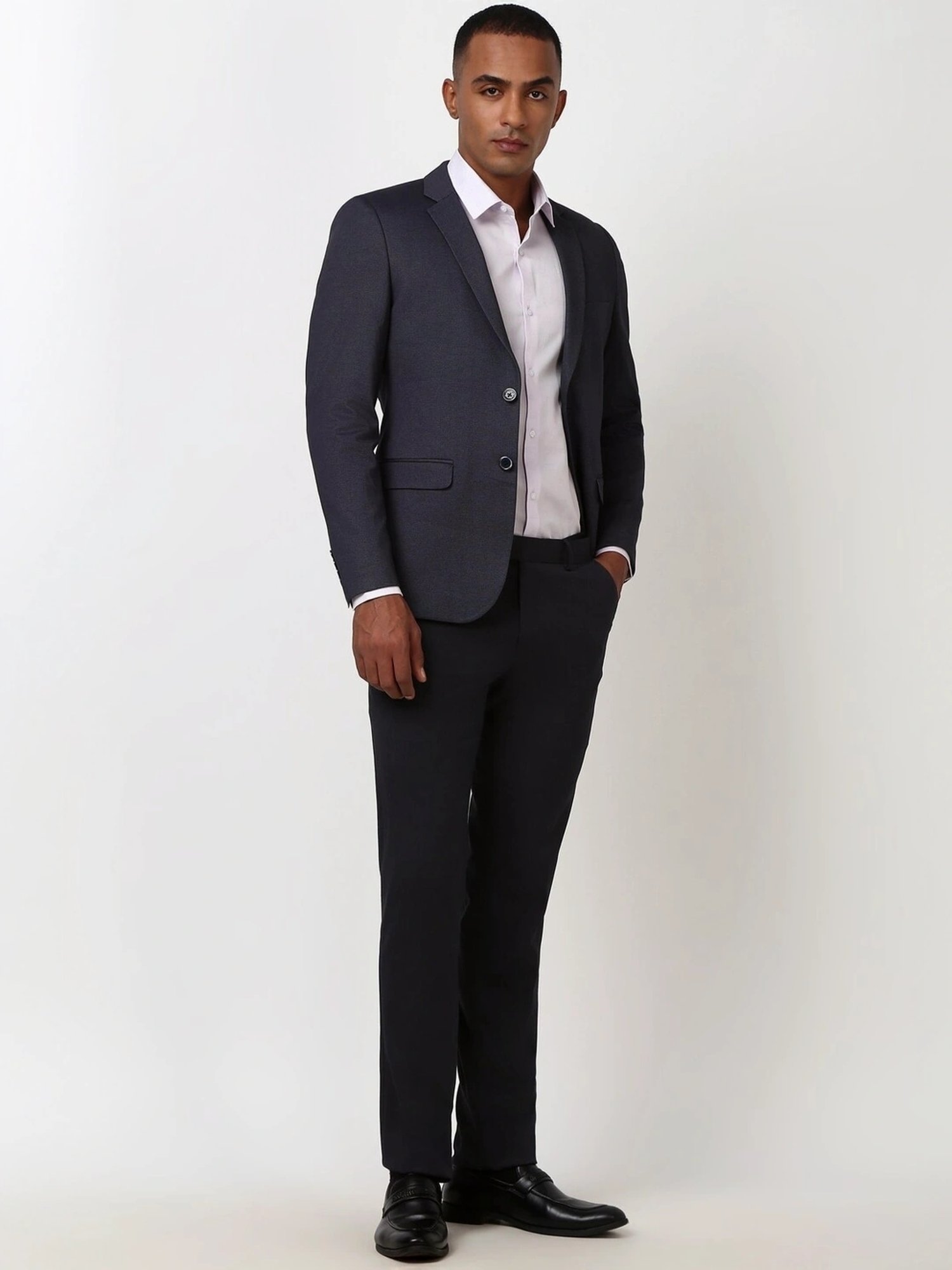 Peter England Elite Grey Slim Fit Texture Blazer