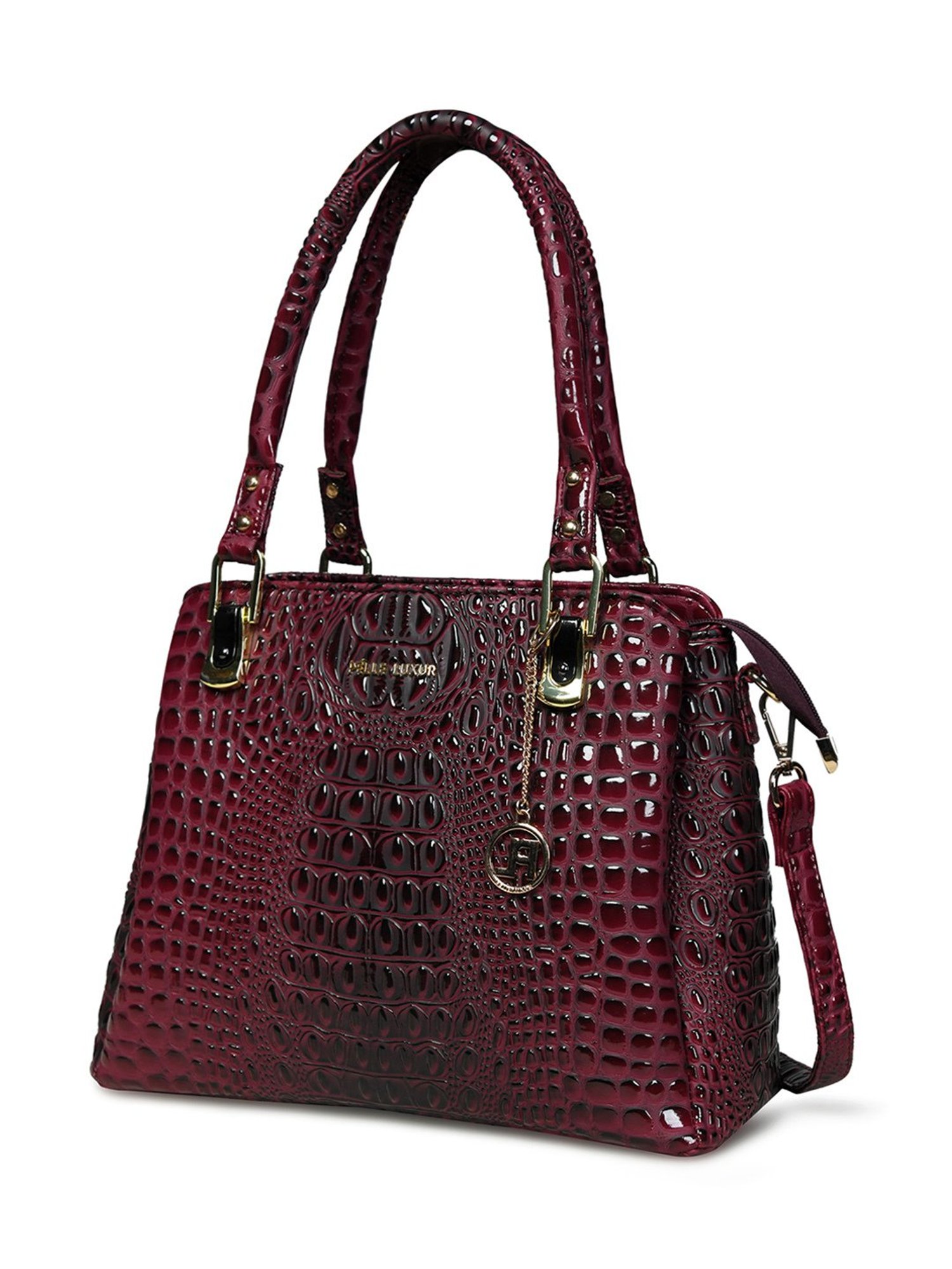 PELLE LUXUR Wine Red Animal Effect Medium Satchel