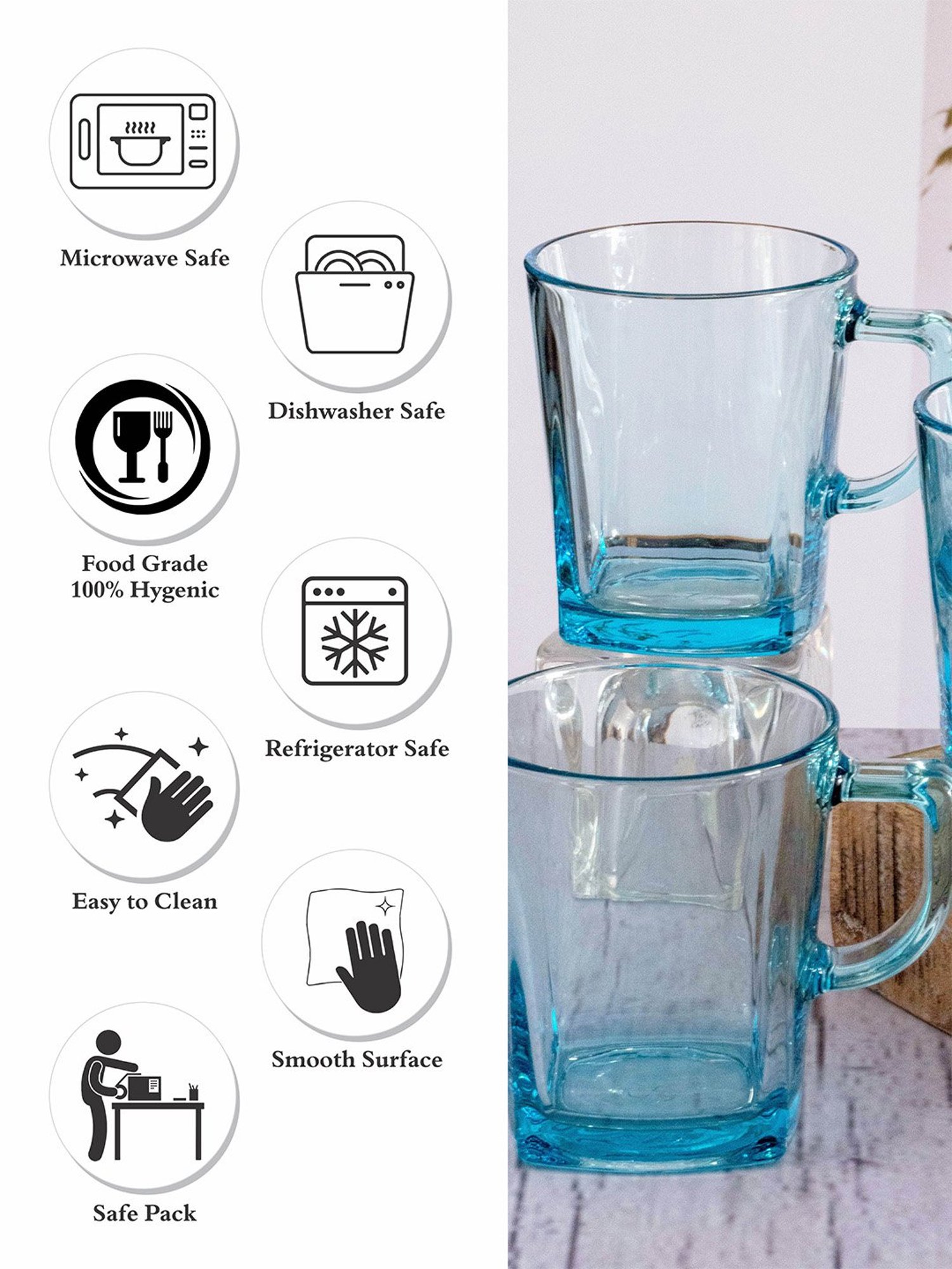 Pasabahce Transparent Glass Carre Coffee Mugs - Set of 6 (270ml)