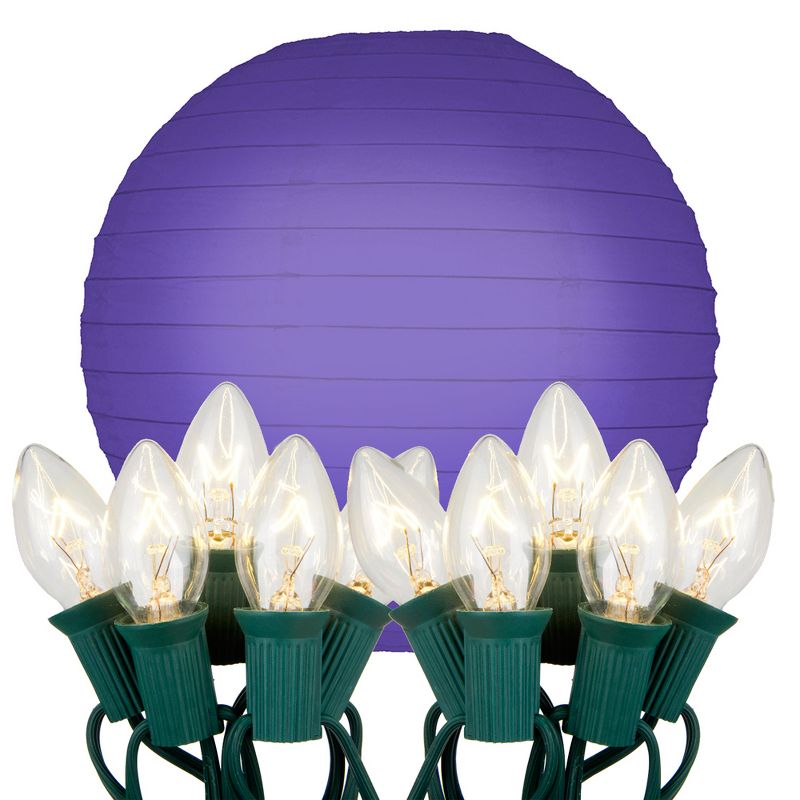 10ct 10" Electric String Light With Paper Lanterns Purple