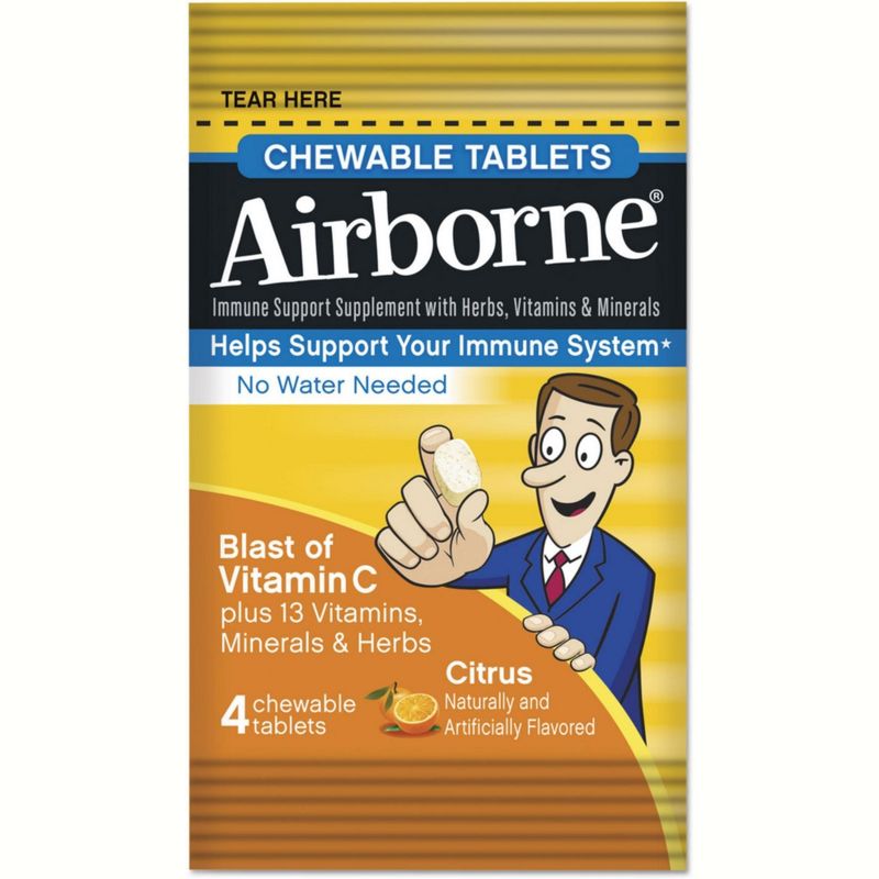 Airborne Immune Support Supplement Chewable Tablets, Citrus 4 ea