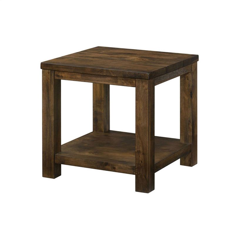 23" Wooden End Table with Open Shelf Rustic Brown - Benzara