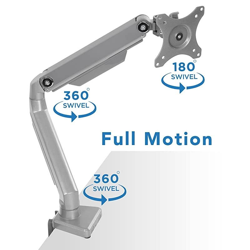 Single Monitor Arm Mount | Desk Stand | Full Motion Height Adjustable Articulating Mechanical Spring Arm | Fits 24 27 29 30 32 Inch VESA Compatible Computer Screen | CClamp and Grommet Base