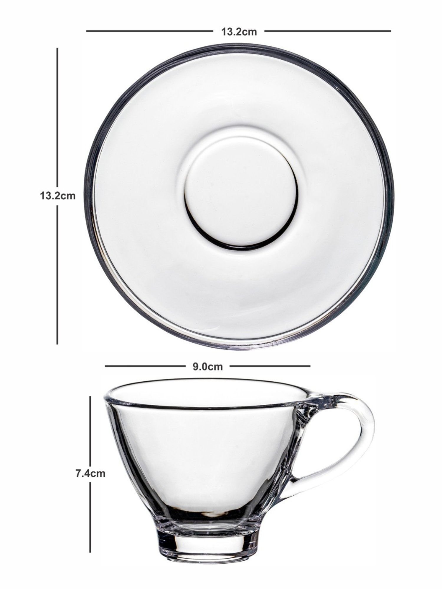 Goodhomes Transparent Glass Tea Cup & Saucer - Set of 6