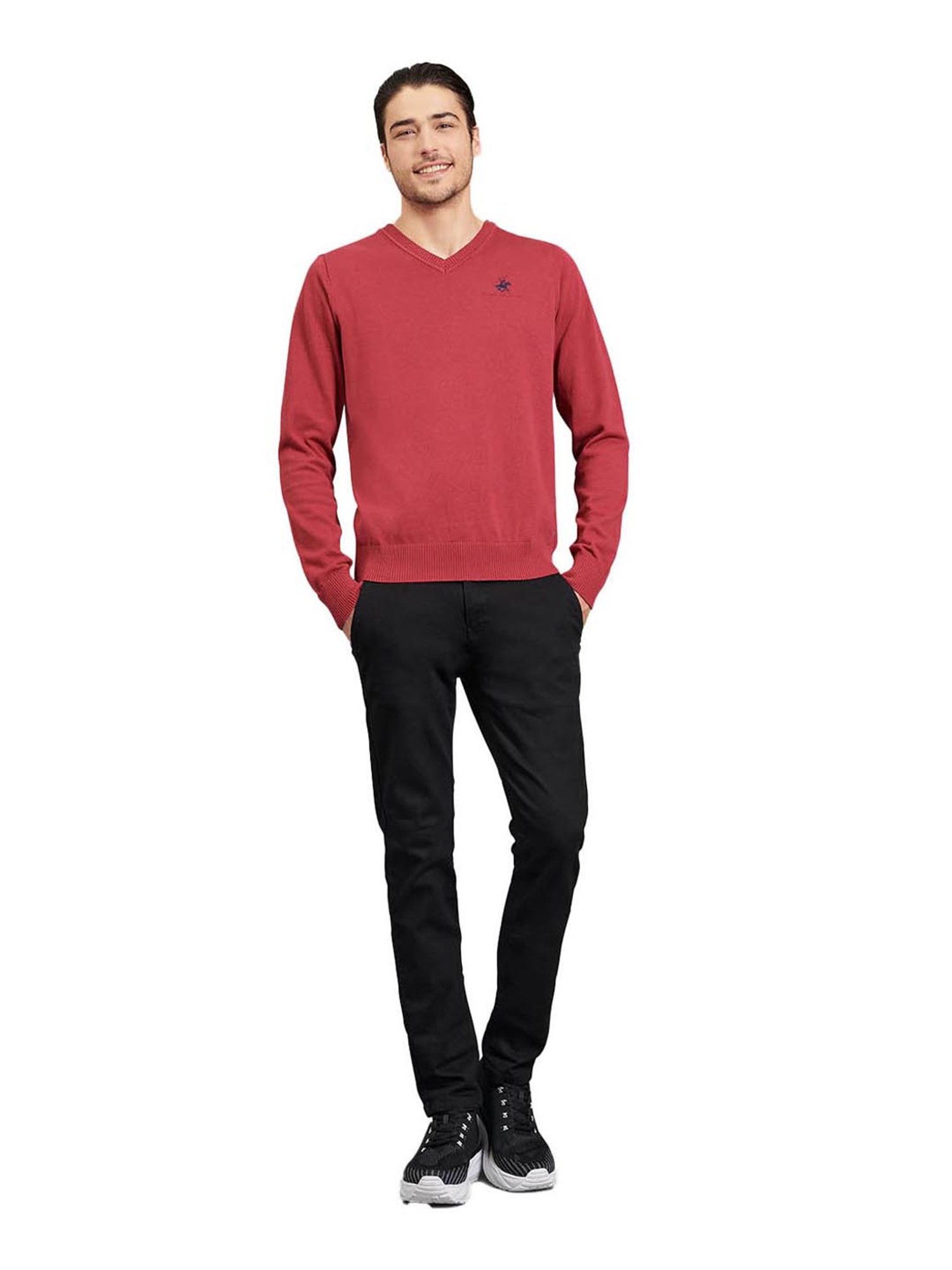 Beverly Hills Polo Club Maroon Regular Fit Sweater