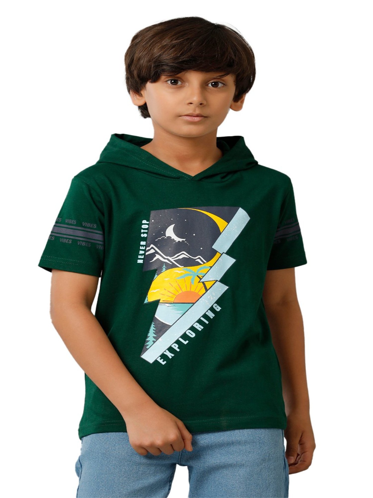 Under Fourteen Only Kids Green Printed T-Shirt