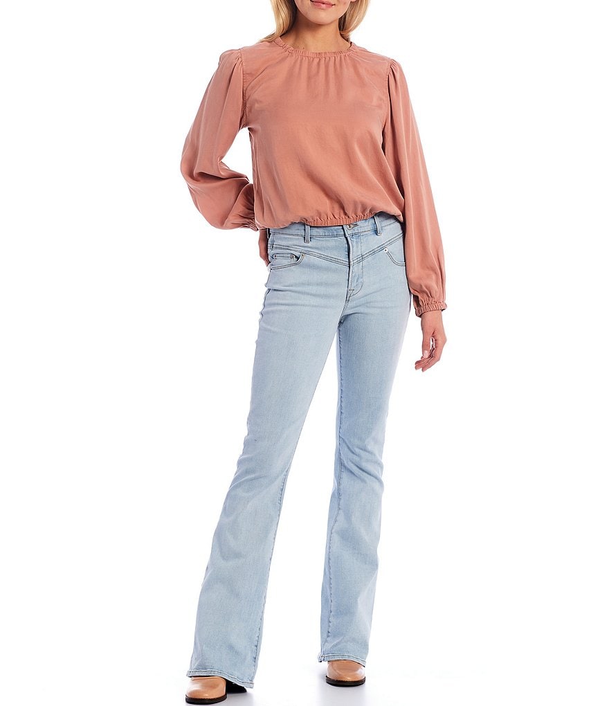 Chelsea & Violet Elastic Shirred Bishop Sleeve Tencel Top