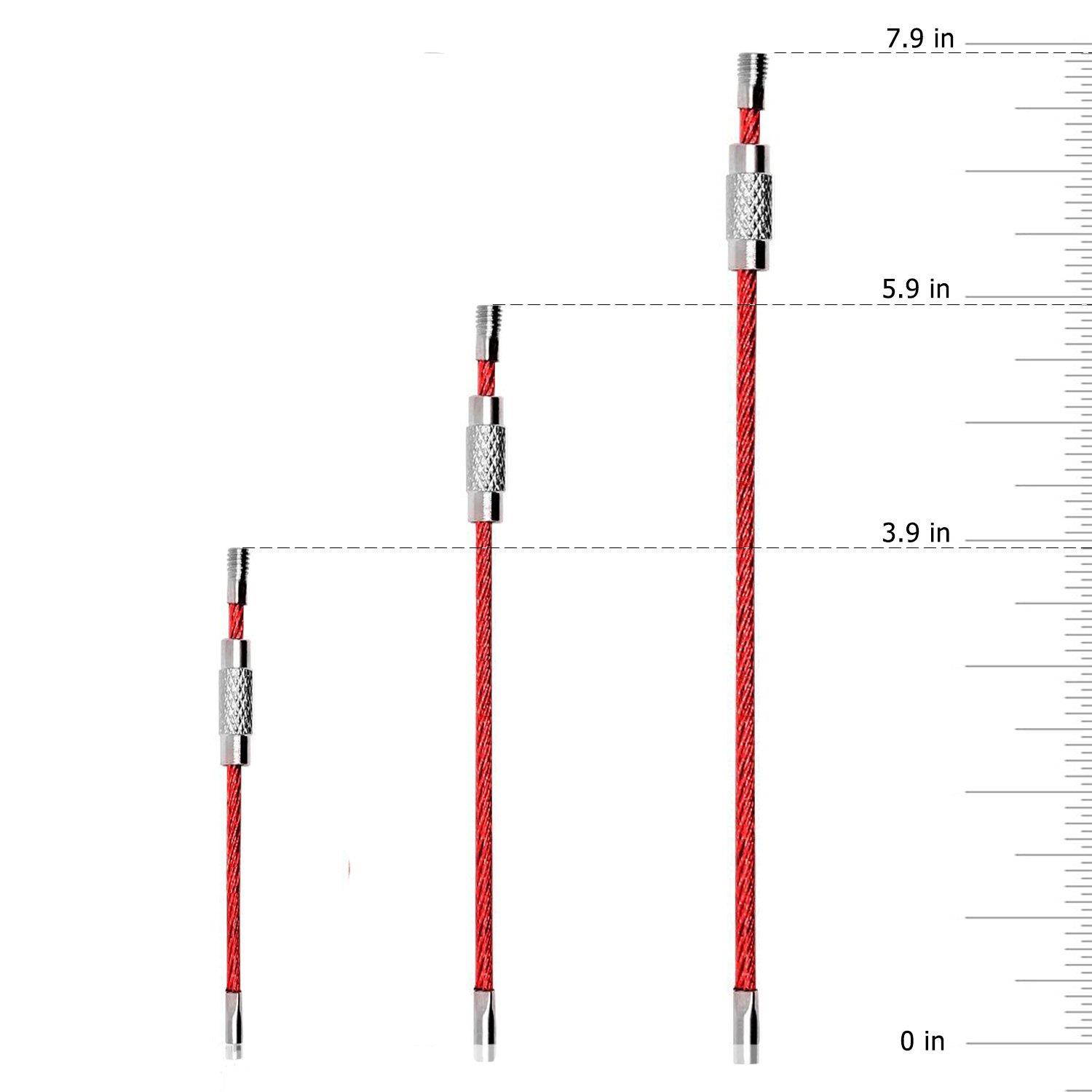 30 pcs Metal Wire Keychains, ANIN 4" 6" 7.8" Cable Keyrings 2mm Key Rings Loops with Stainless Steel Connecter for Hiking Luggage ID Tags - Red, Yellow, Blue, Green, Black