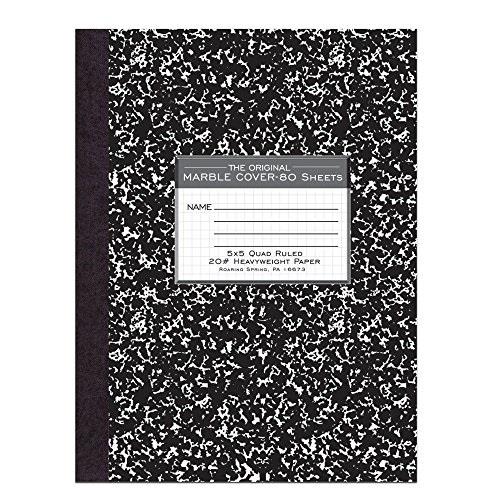 Roaring Spring Composition Book Quad Ruled 5"x5" 80 Sh 10-1/8"x7-7/8" BK 77475