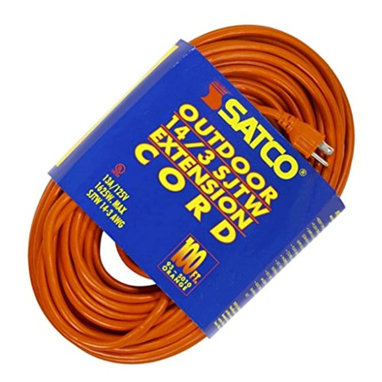 satco products 93/5010 14/3 gauge sjtw-3 outdoor extension cord with sleeve, orange, 100-foot