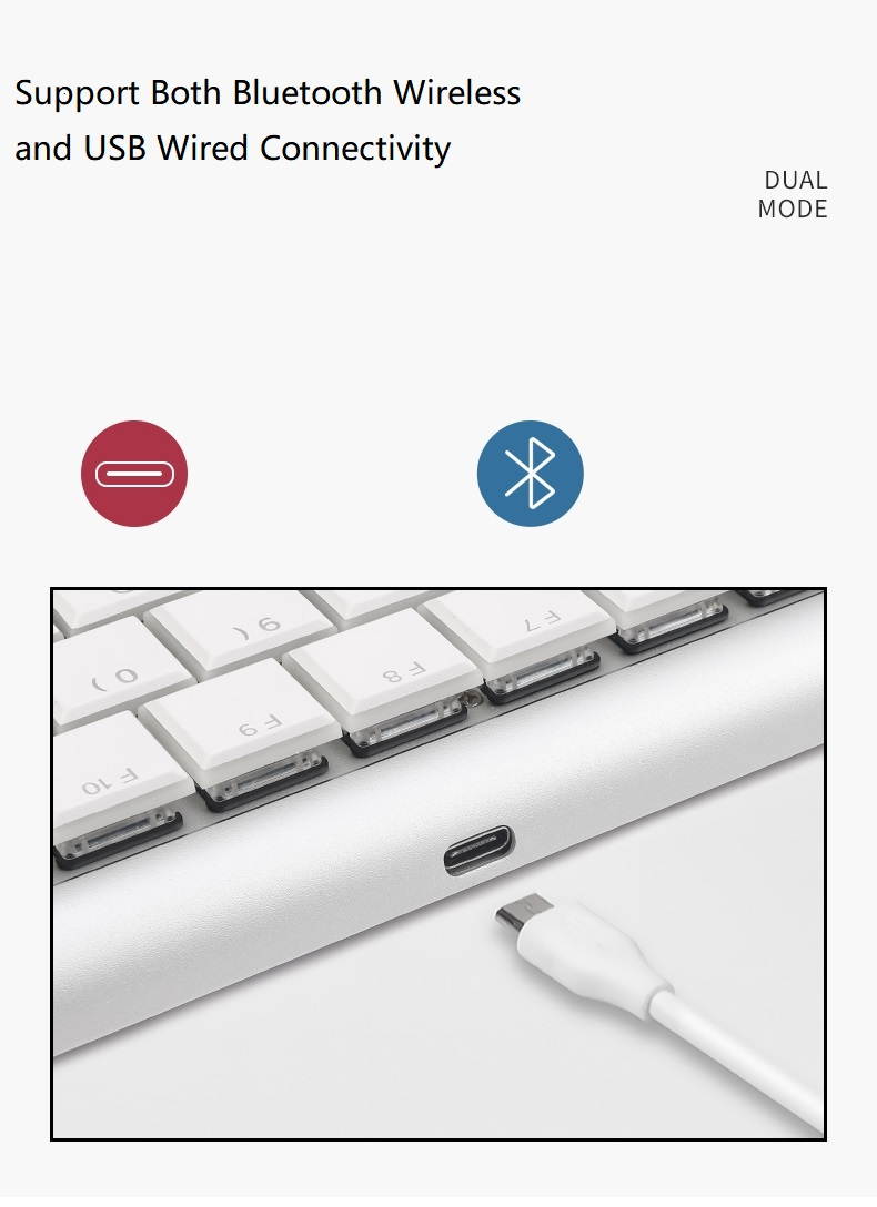 Royal Kludge RG929 N-Key Rollover 96 Keys Short Switch Mechanical Keyboard, White Backlit,Bluetooth Wireless and Type-C Wired Connection for Multiple Devices