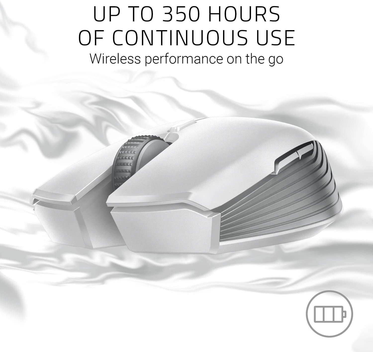 Atheris Ambidextrous Wireless Mouse: 7200 DPI Optical Sensor, 350 Hr Battery Life, USB Wireless Receiver & Bluetooth Connection, Mercury White