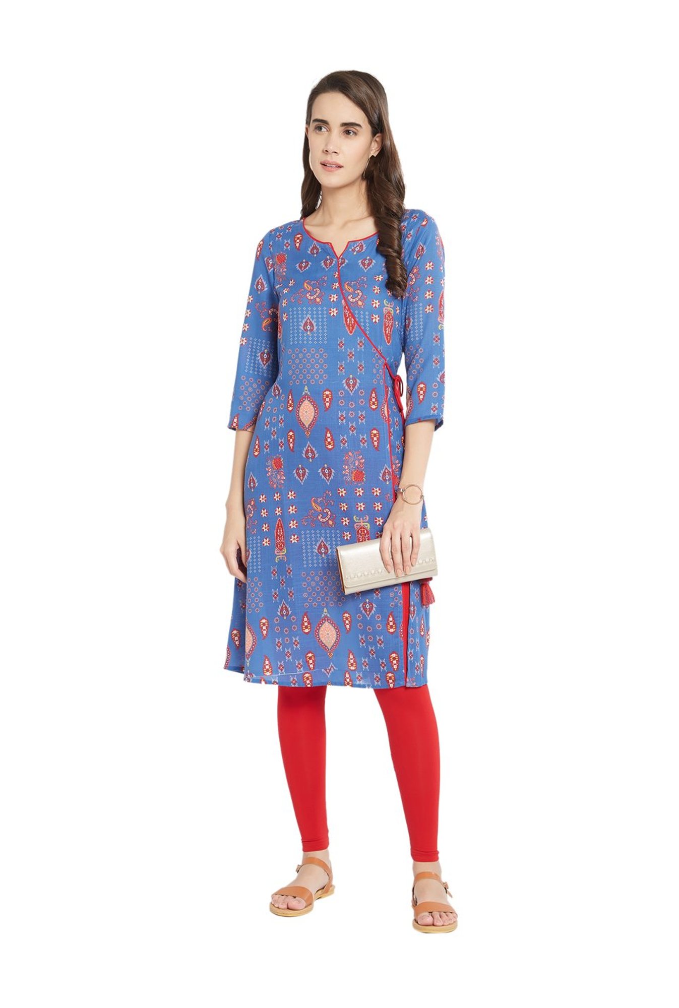 Fusion Beats Blue Printed A Line Kurti