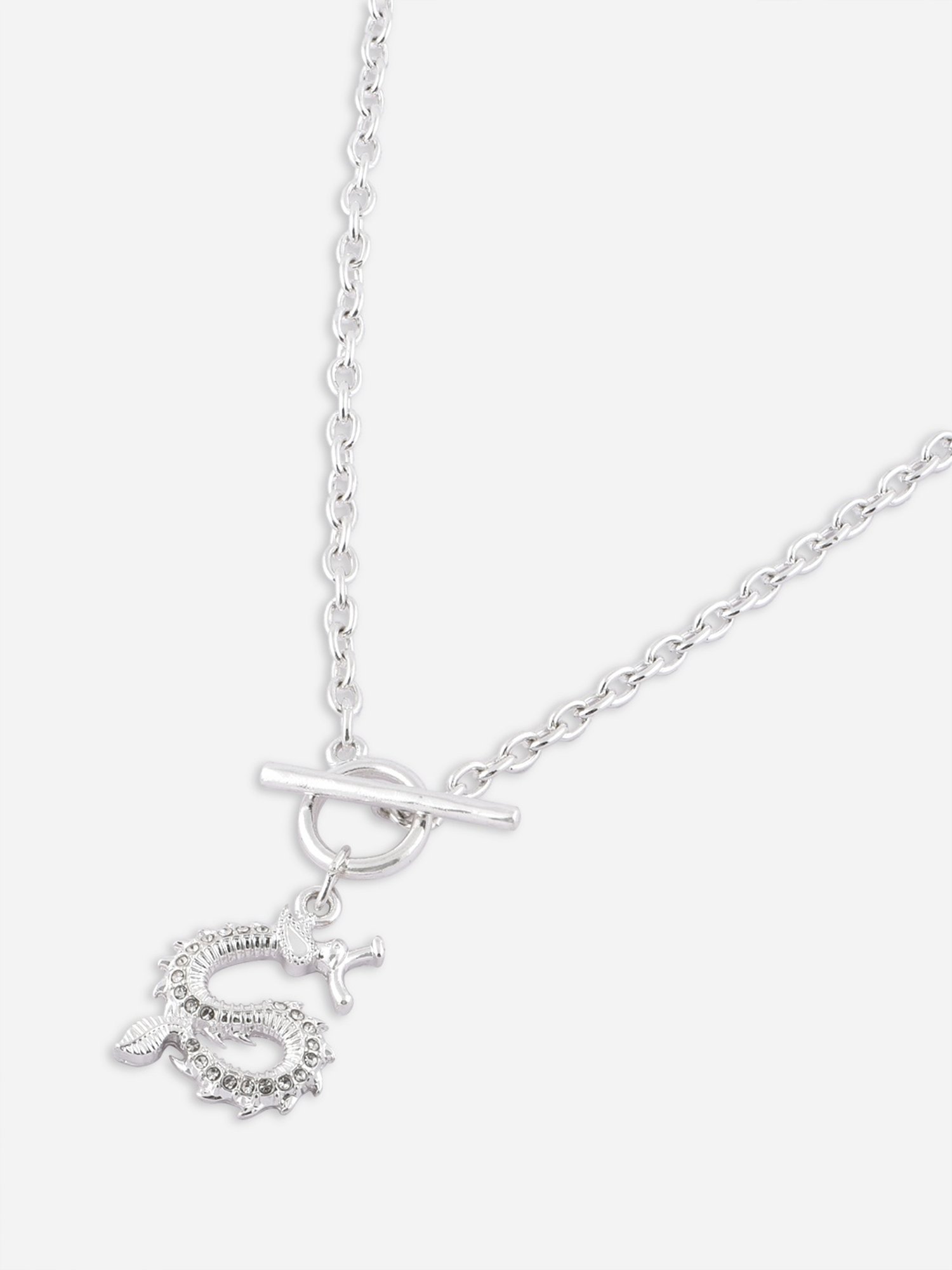 The Bro Code Silver-Plated Dragon Charm Cuban link Chain Necklace for Men