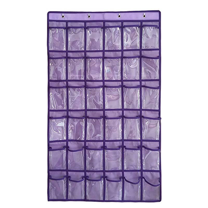 Hanging Closet Underwear Sock Jewelry Storage Over The Door Classroom Cell Phone Calculator Organizer 36 Clear Pockets (Purple)