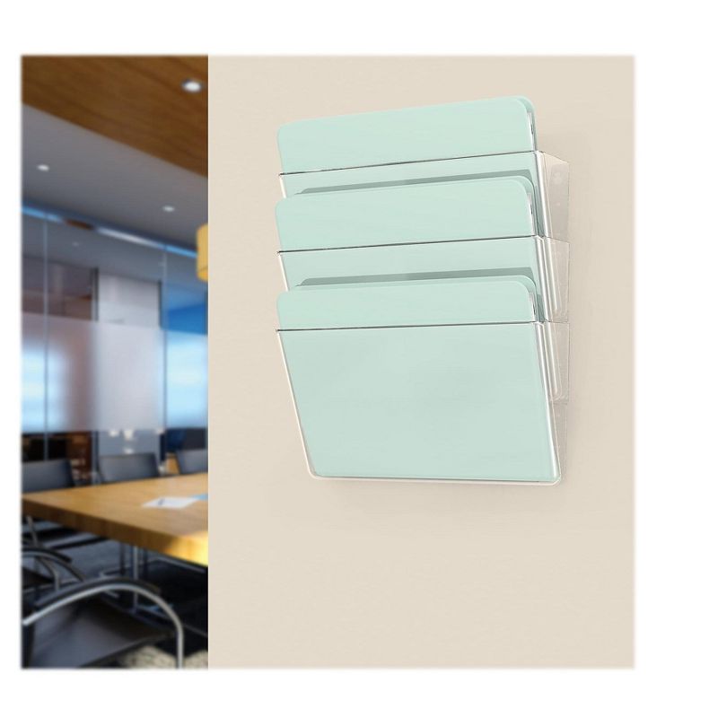 Deflecto Wall Pocket System Letter 13"x4"x19" 3/ST Clear 73601RT