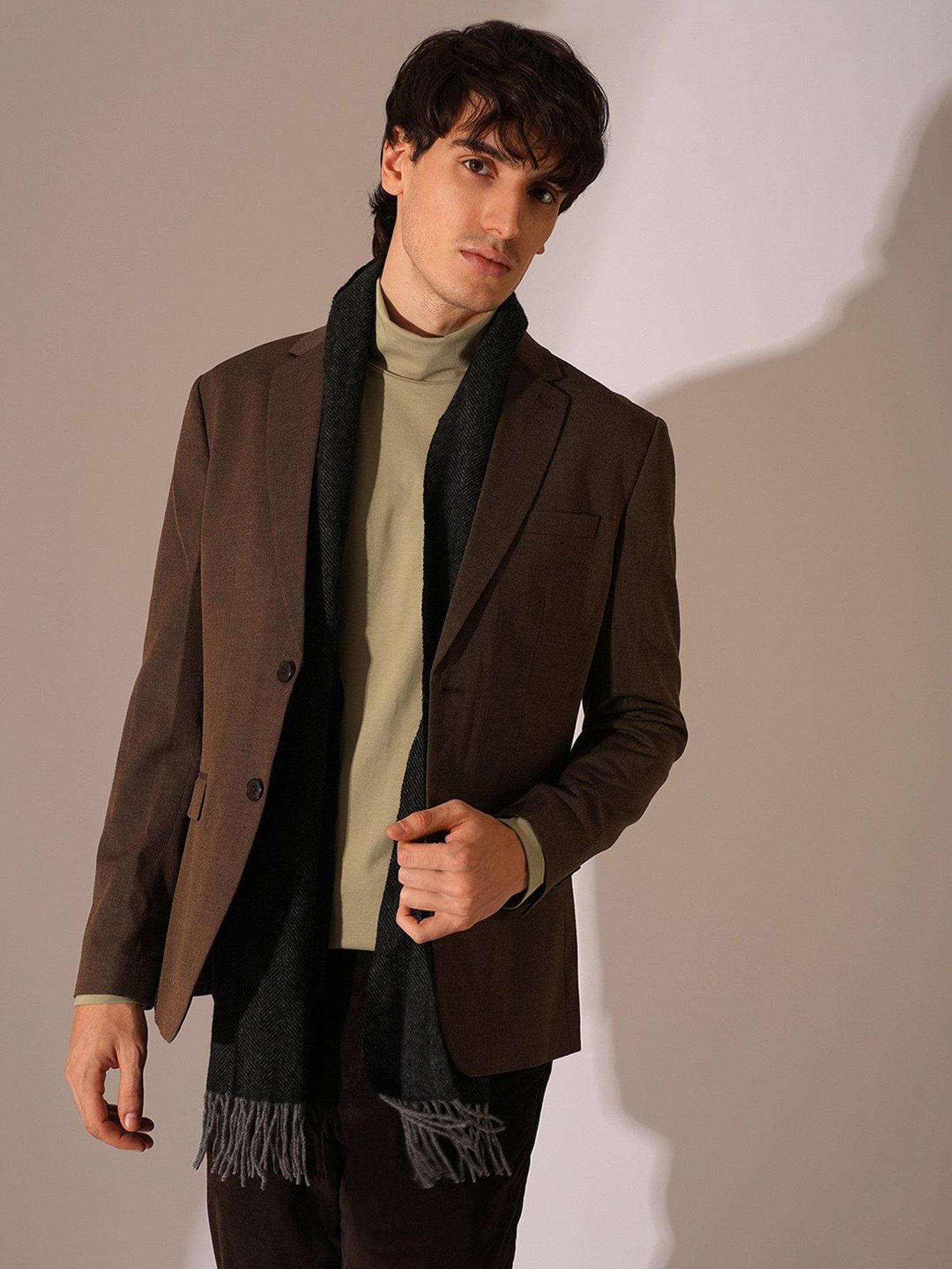 Selected Homme Beige Organic Cotton Slim High Neck