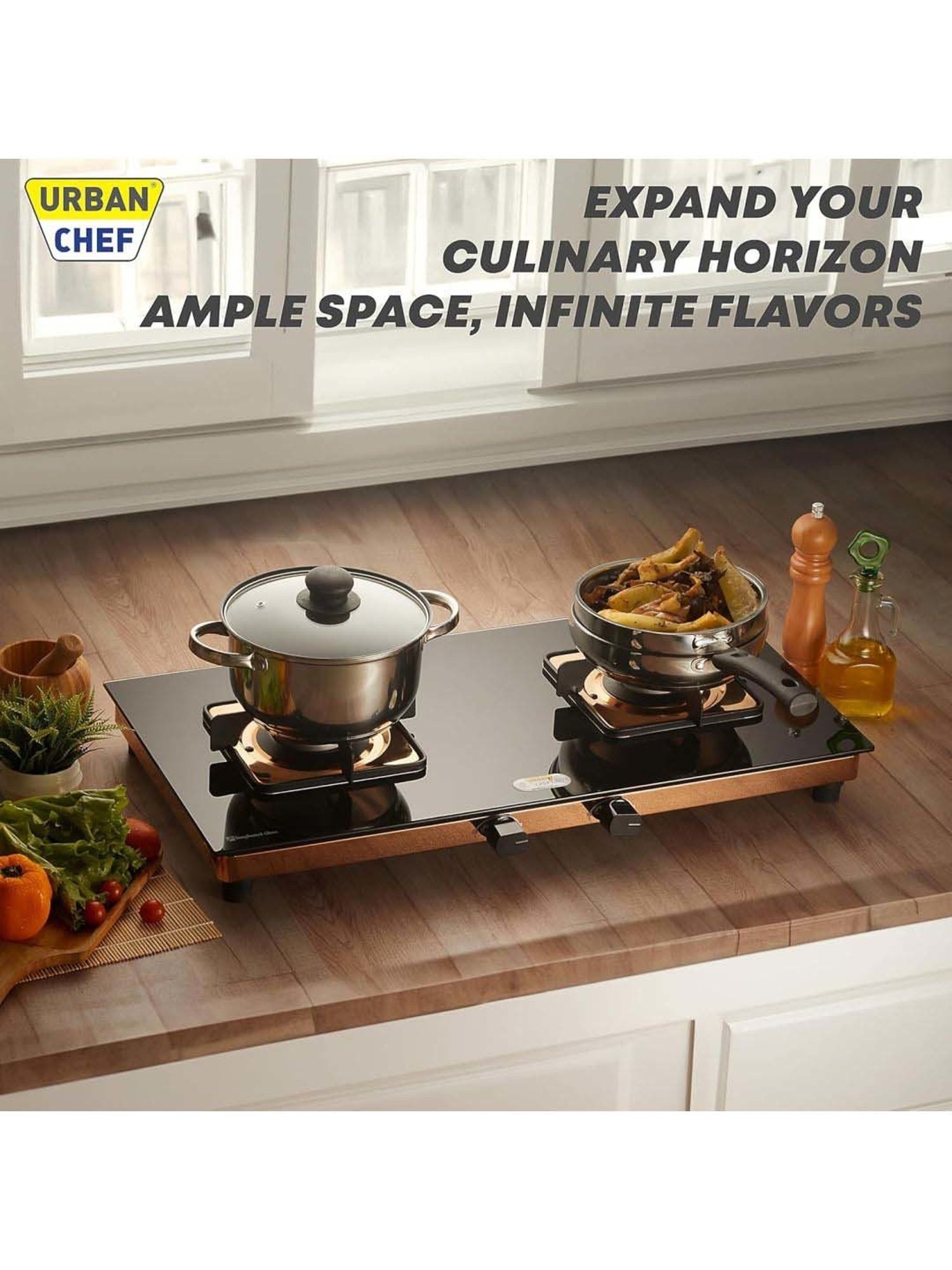 Urban Chef Gas Stove with 2 Burners ( Rose Gold )