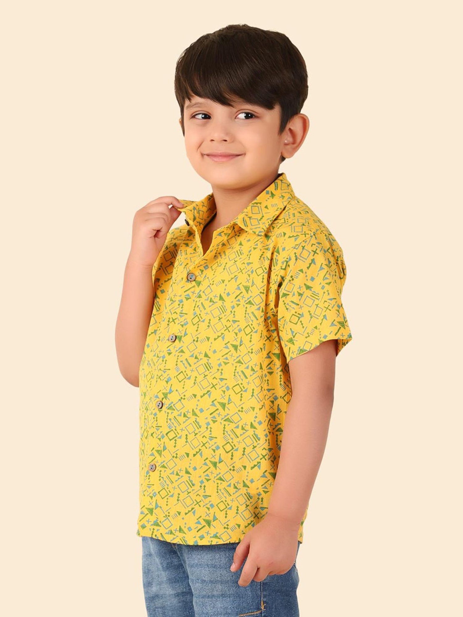 Mothercare Kids Blue Cotton Self Pattern Full Sleeves Shirt