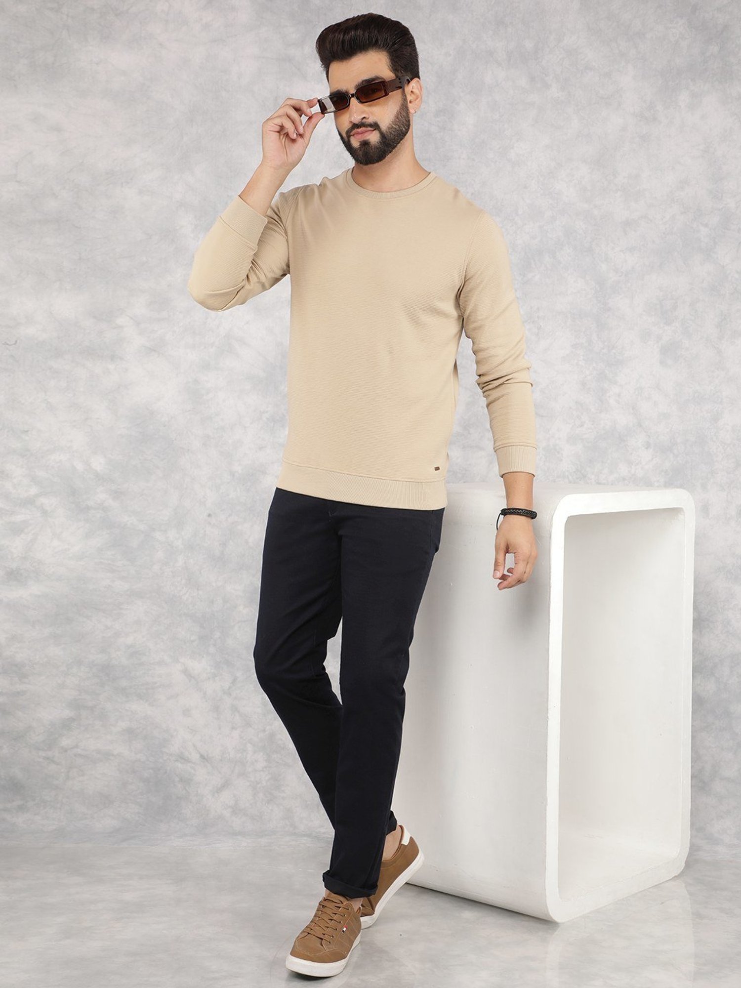 Crimsoune Club Beige Regular Fit Texture Sweatshirt
