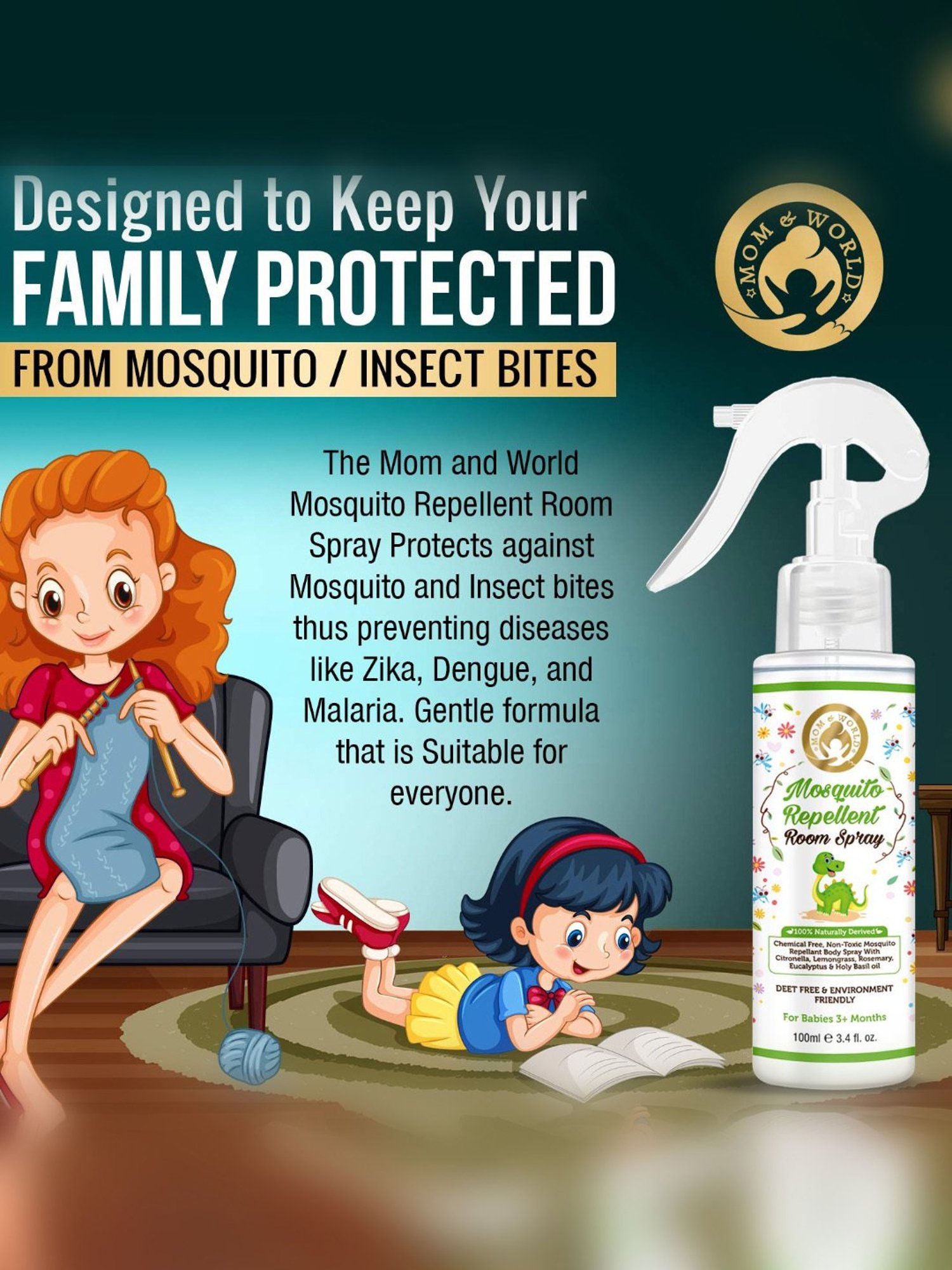 Mom & World Baby Mosquito Repellent Room Spray - 100 ml