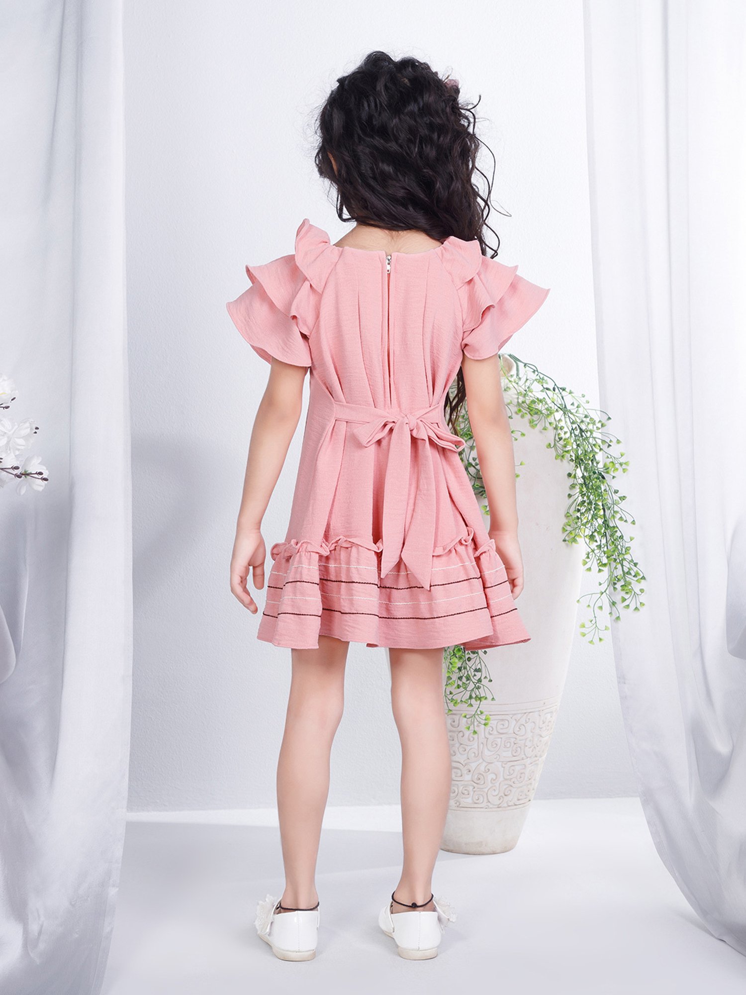 Peppermint Kids Peach Solid Dress