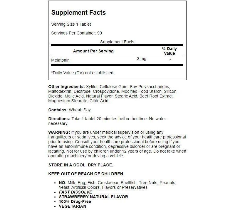 Natrol Dietary Supplements Melatonin Fast Dissolve 3 mg Tablet - Strawberry 90ct.
