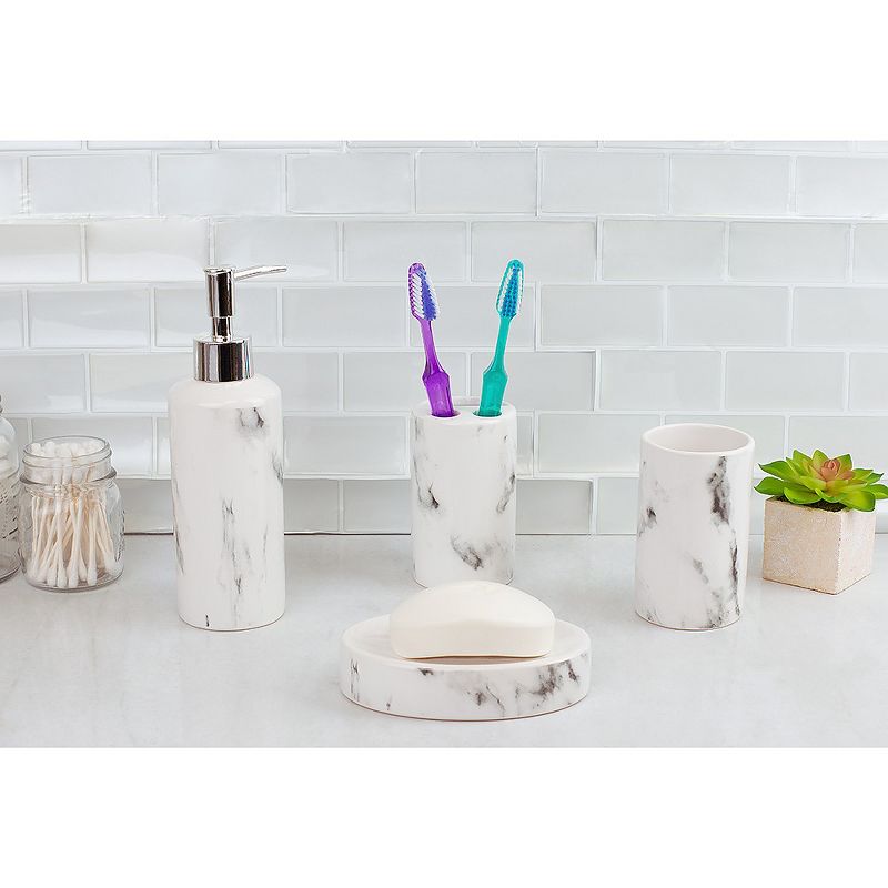 Home Basics Marble Ceramic 4 Piece Bath Accessory Set, White
