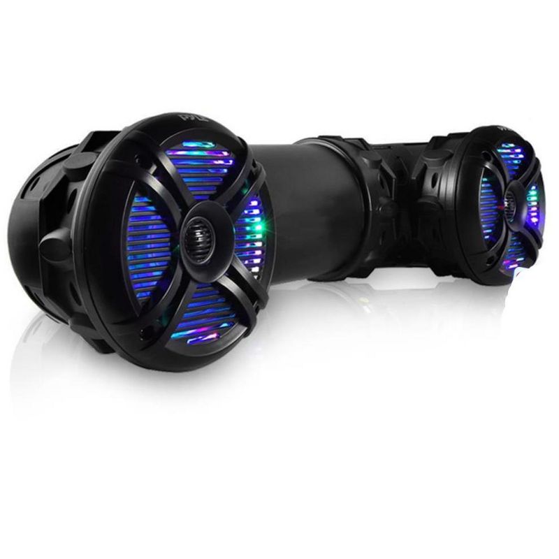Pyle 2 x PLATV65BT.5 800 Watt Marine Portable Waterproof Bluetooth Speaker w/ Colorful LED Lights for Off Road Vehicle, ATV, UTV, & Golf Cart (2 Pack)