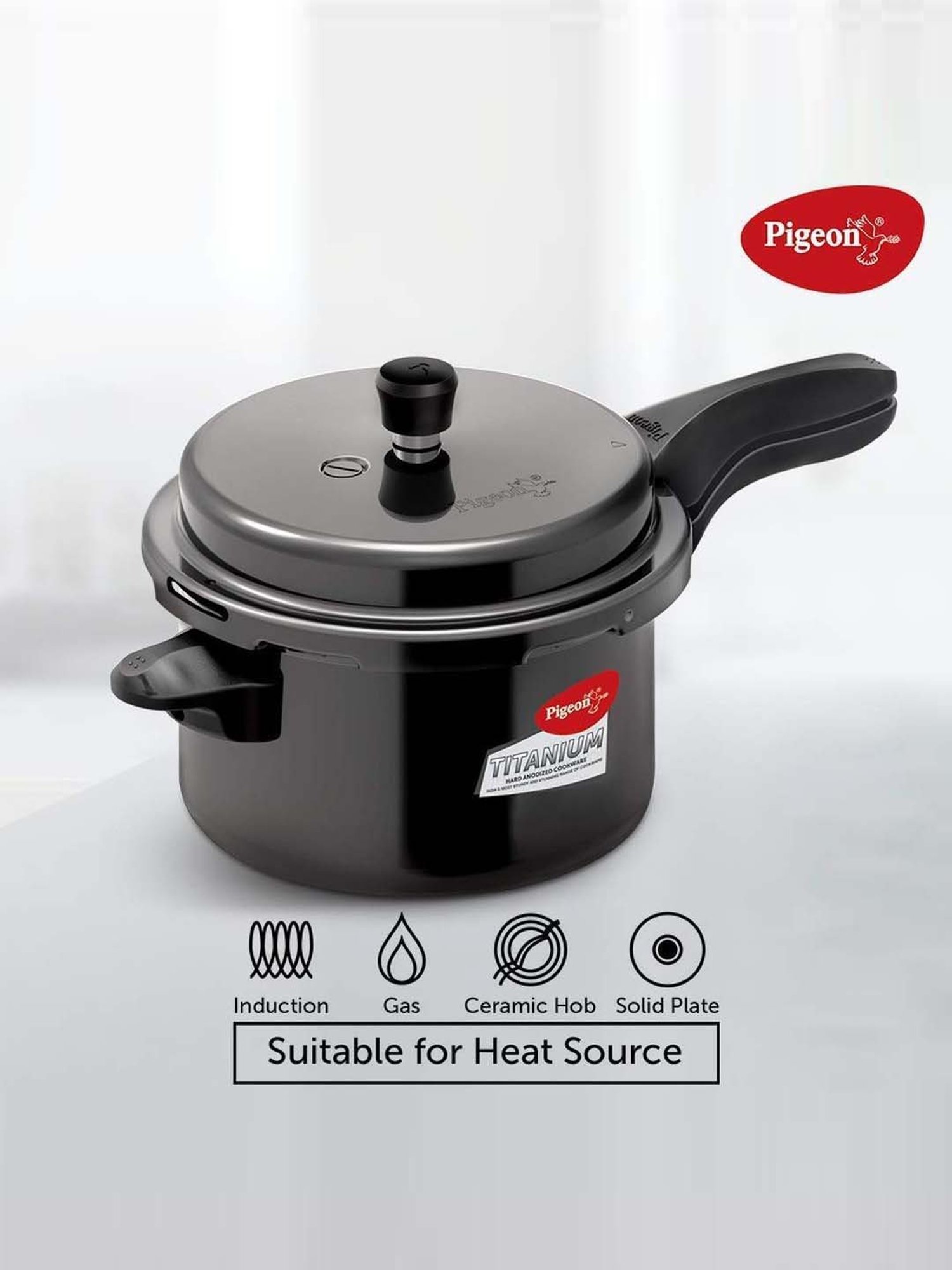 Pigeon Black Aluminium 21 cm Induction Friendly Pressure Cooker With Outer Lid (3 L) - Set of 1