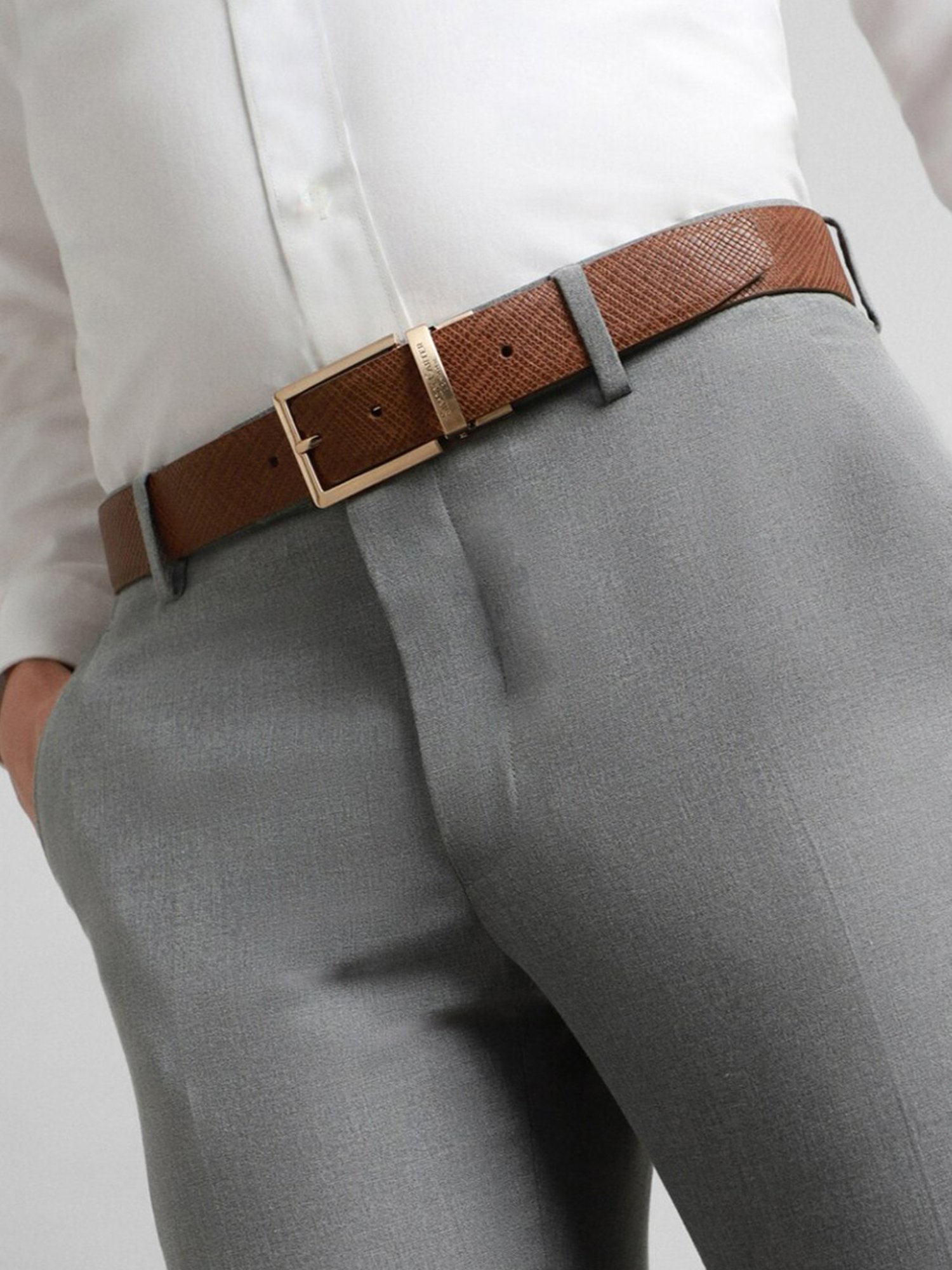 Simon Carter Brown Leather Textured Casual Belt for Men