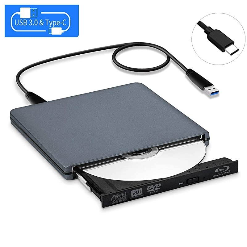 External BluRay Writer Drive USB30 and TypeC Portable BluRay Burner 100GB 128GB BD DVD Disc 3D 6x Slim Reader Player Grey