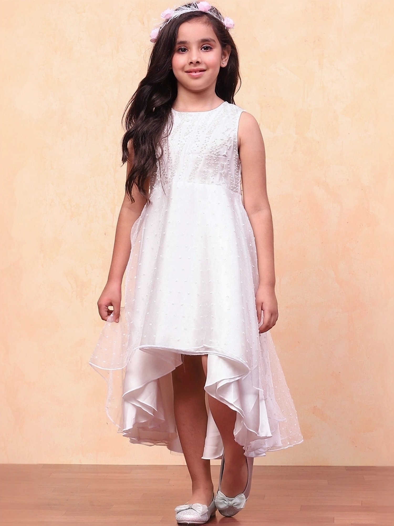 Biba Girls White Embellished Dresses