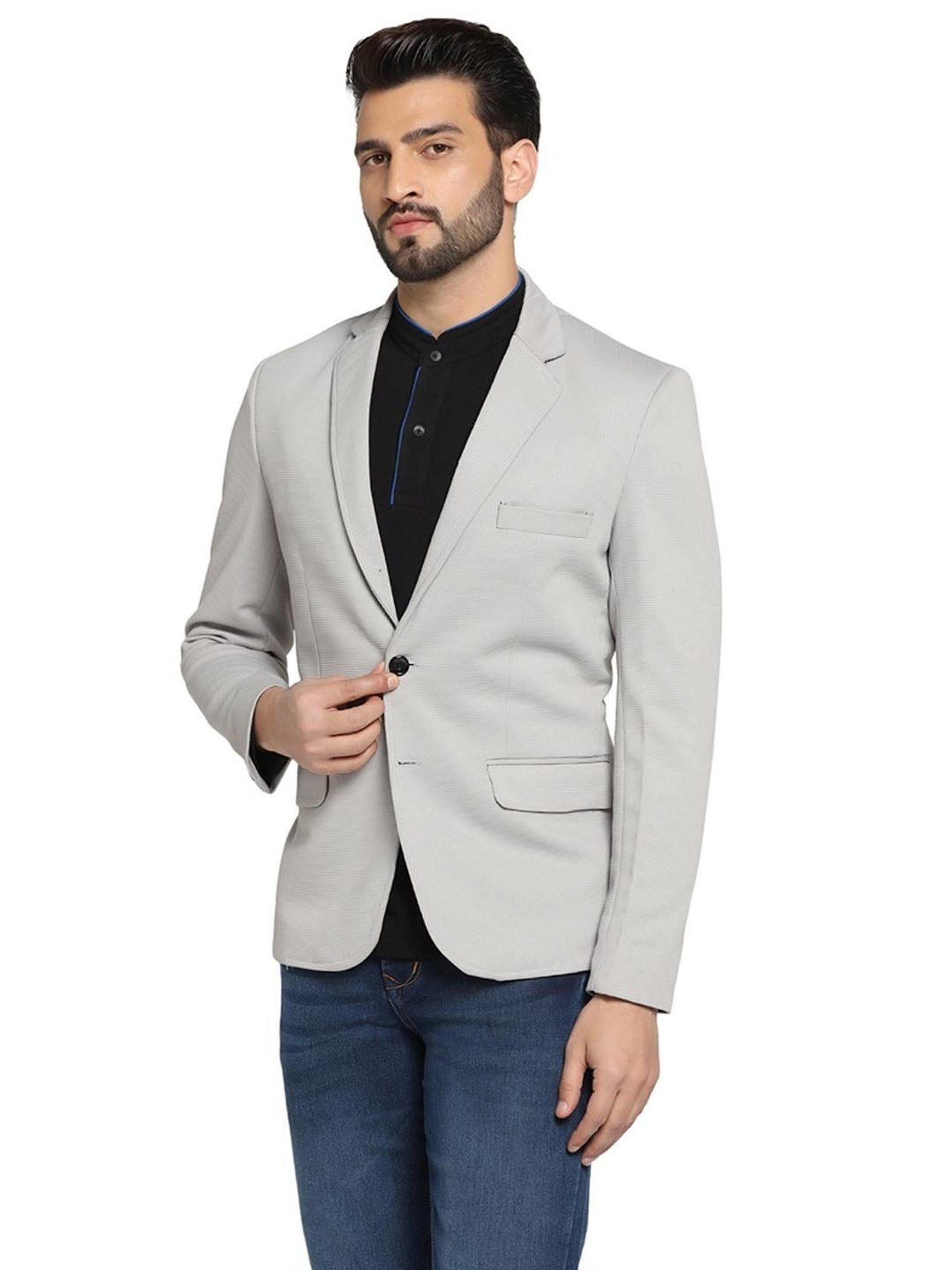 TAHVO Grey Cotton Slim Fit Blazer